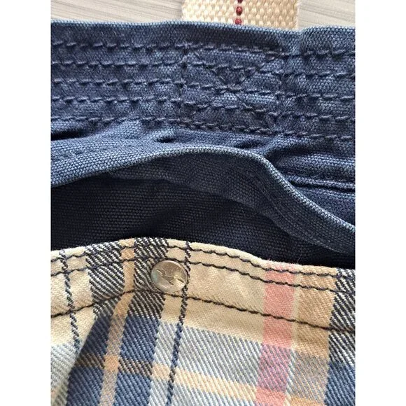 Hollister Blue Canvas Plaid Tote Bag With Red Logo & Cream Straps Y2K Preppy - Picture 3 of 8